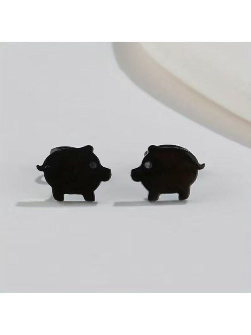Little Pigs Stainless Steel Stud Earrings #823 (Color: Black)